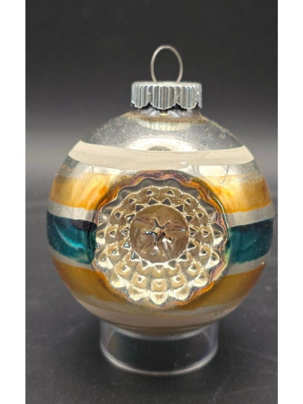 Vintage MCM Double Indent Sunburst Reflector Shiny Brite Christmas Ornament